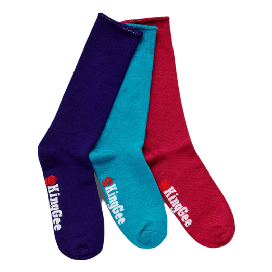 KingGee Women's Bamboo Coloured Crew Socks - 3 Pack - Purple/Teal/Pink